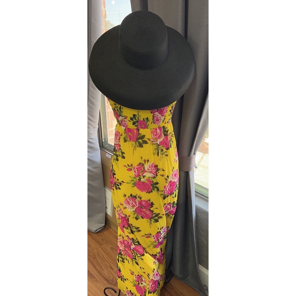 Vtg Betsey Johnson Silk Strapless Maxi Dress Yellow Rose Floral Coquette Sz 2 - Picture 9 of 16